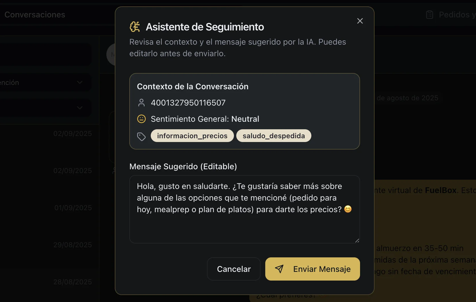 Ejemplo de un seguimiento automático