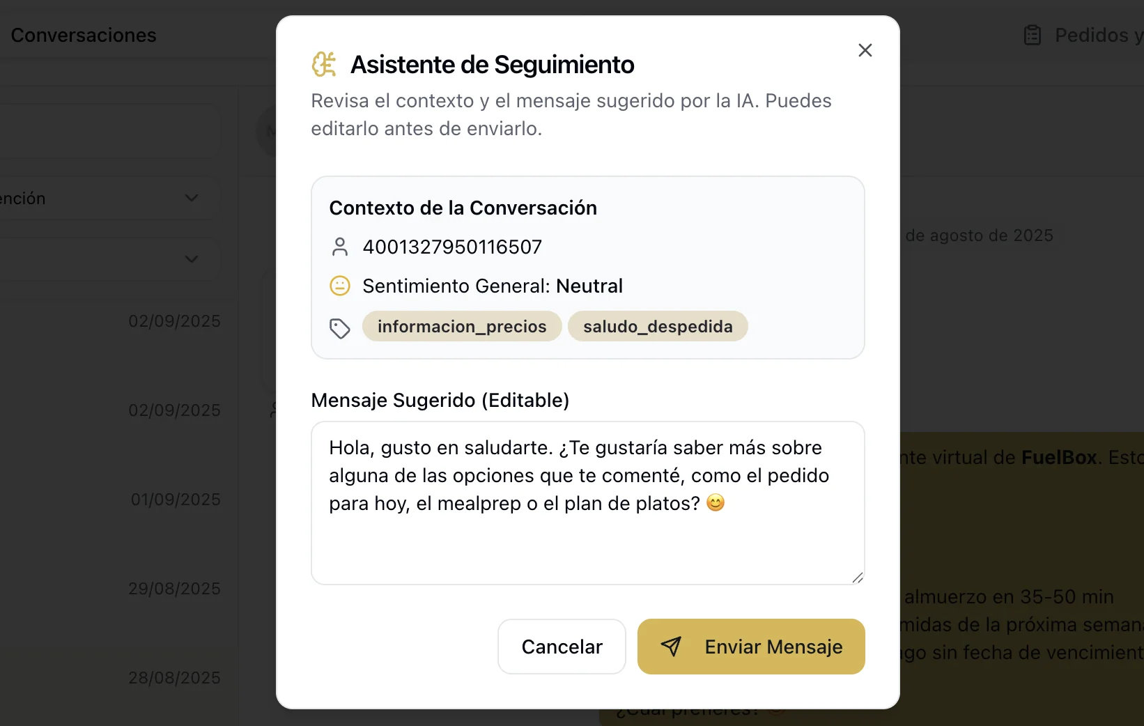 Ejemplo de un seguimiento automático